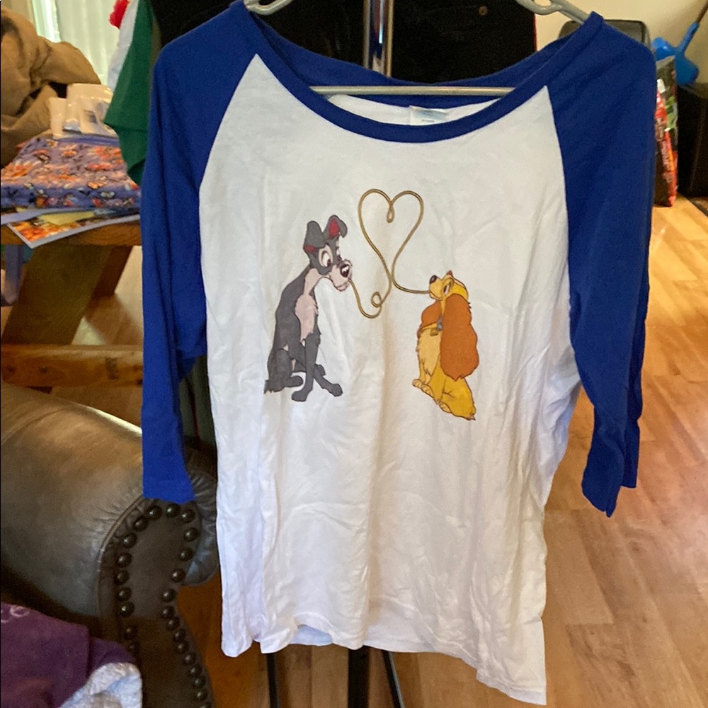 Blue and White Raglan Shirt with Cartoon Print